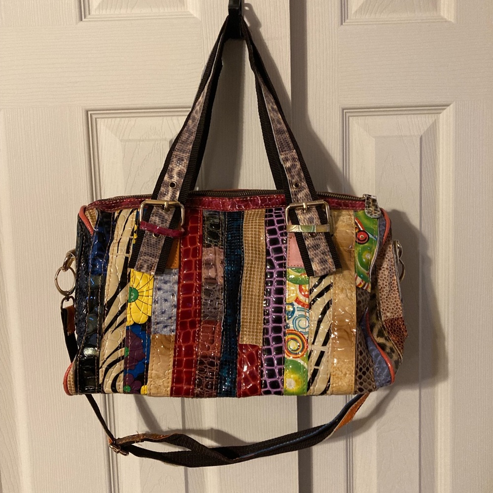 Patchwork Multi Color & Multi Animal Print Satche… - image 2